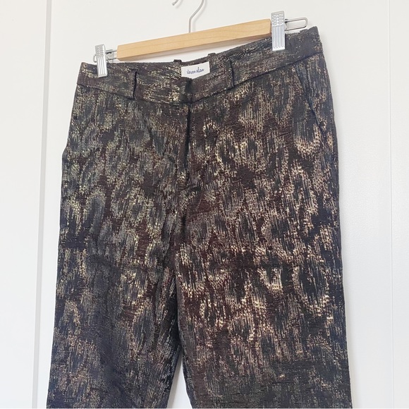 Steven Alan Brown Cropped Ankle Gold Stitch Tuxedo Pants Size 4 - Picture 2 of 5